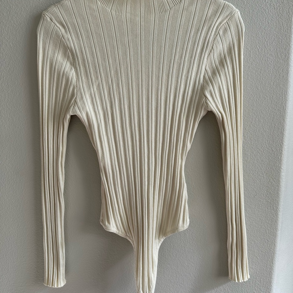 Cream Ribbed Women's Bodysuit Top